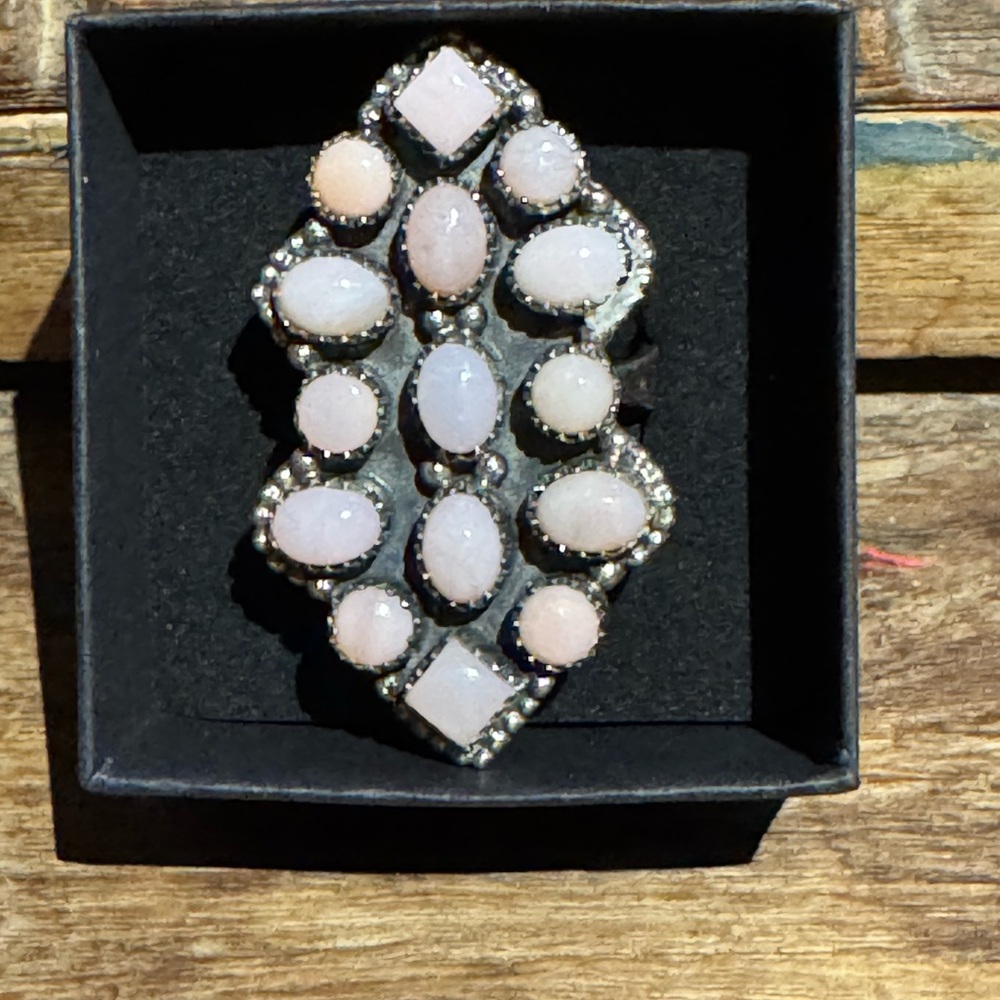 Southwestern Pink Opal cluster statement Sterling adjustable Ring